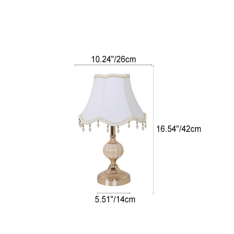 Lampada da Tavolo Tradizionale Vintage in Tessuto Floreale con Placcatura in Vetro per Camera da Letto