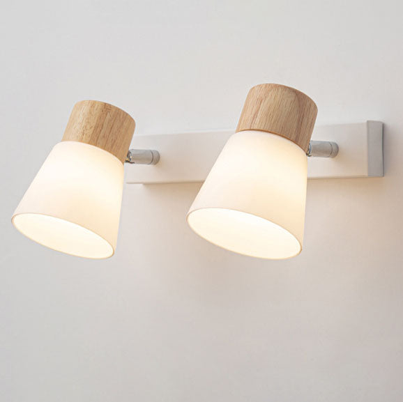 Applique da Parete Lampada Vanity Luce Moderno Minimalista in Legno di Gomma Ferro Vetro 1/2
