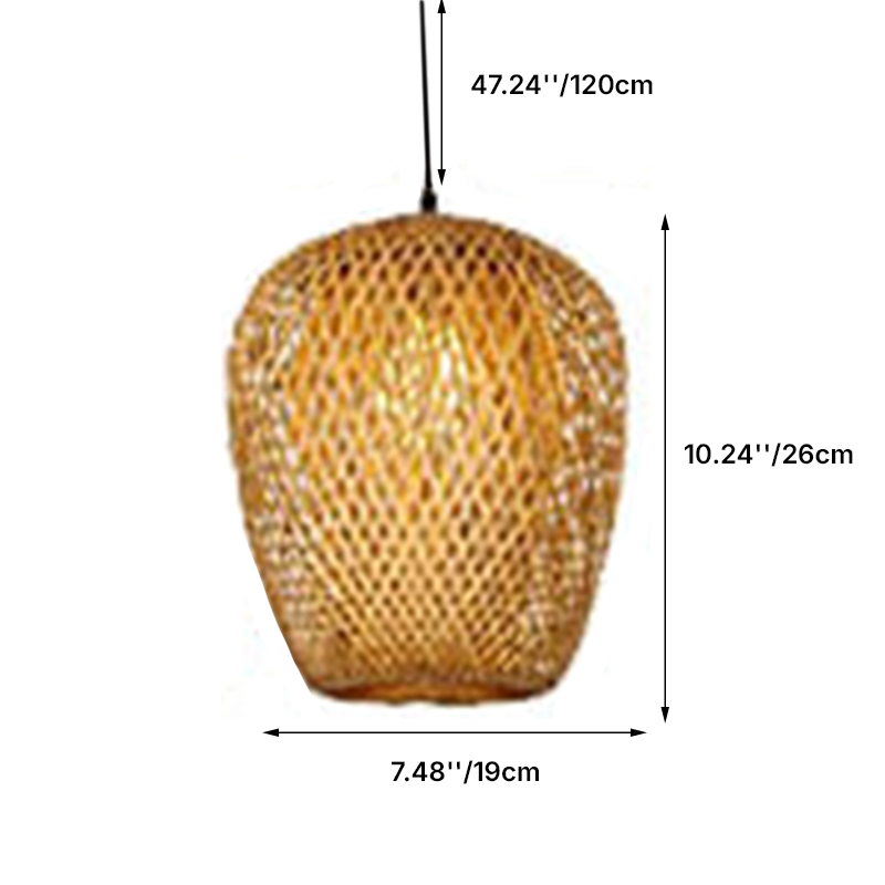 Lampada a sospensione rotonda in ferro e bambù vintage tradizionale con 1 luce per soggiorno