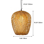 Lampada a sospensione rotonda in ferro e bambù vintage tradizionale con 1 luce per soggiorno