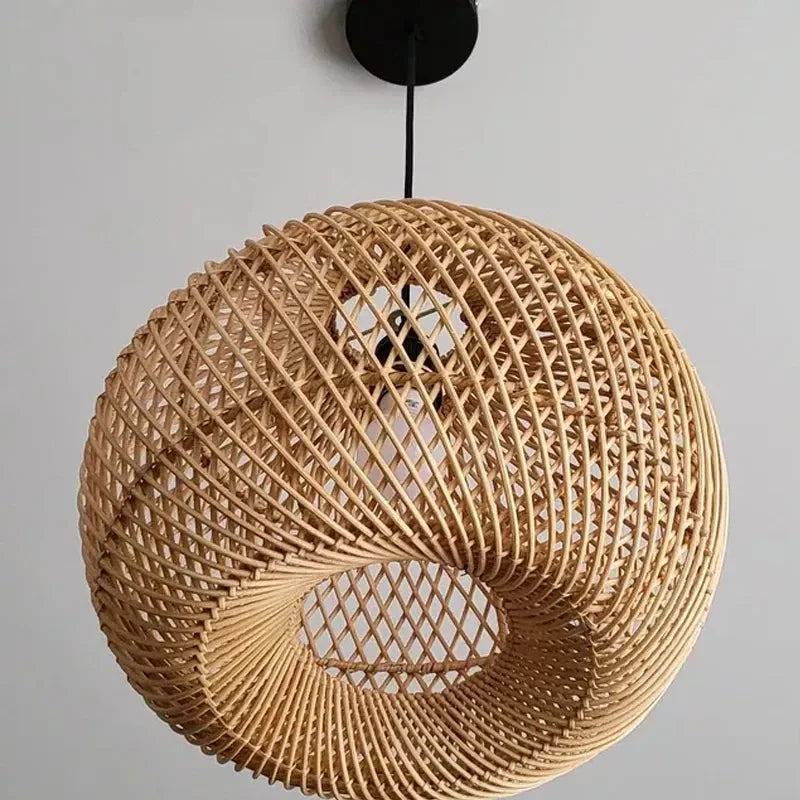 Lampada a Sospensione in Rattan Intrecciato Retro