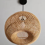 Lampada a Sospensione in Rattan Intrecciato Retro