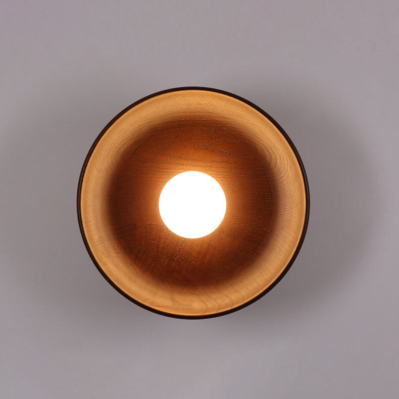 Applique da parete moderna minimalista rotonda in legno massello con 1 luce