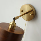 Applique da Parete Lampada a Sospensione Contemporanea Scandinava a Cono Rotondo in Rame e Legno con 1 Luce per Camera da Letto