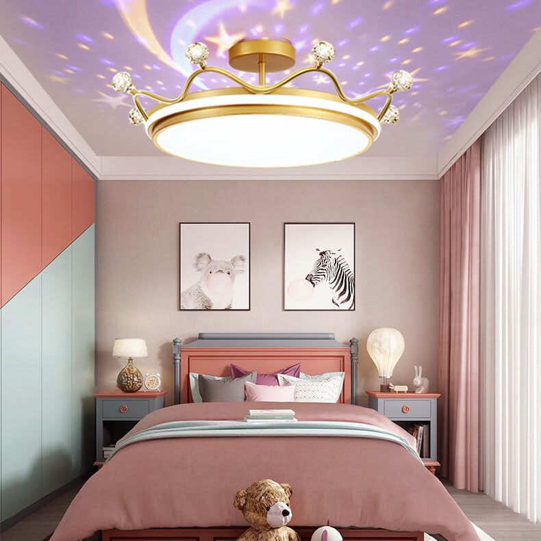Lampada da soffitto semi-incassata in ferro acrilico LED a corona creativa contemporanea per bambini