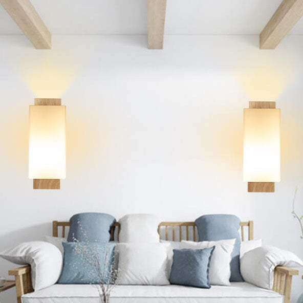 Applique da parete con colonna in vetro quadrata in legno massello minimalista moderno a 1 luce