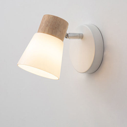 Applique da Parete Lampada Vanity Luce Moderno Minimalista in Legno di Gomma Ferro Vetro 1/2
