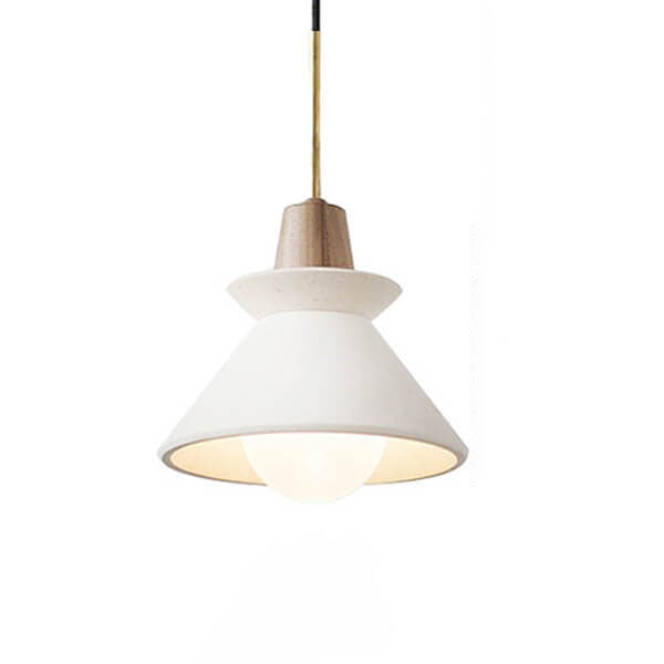 Luce a sospensione moderna minimalista in cemento bianco e legno di ferro con 1 lampadina per sala da pranzo