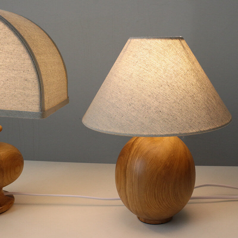 Lampada da Tavolo Vintage in Legno Massello e Tessuto 1 Luce Wabi-sabi Giapponese