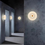 Applique da parete rotonda in vetro a strisce di ferro nordico contemporaneo con 1 luce per soggiorno