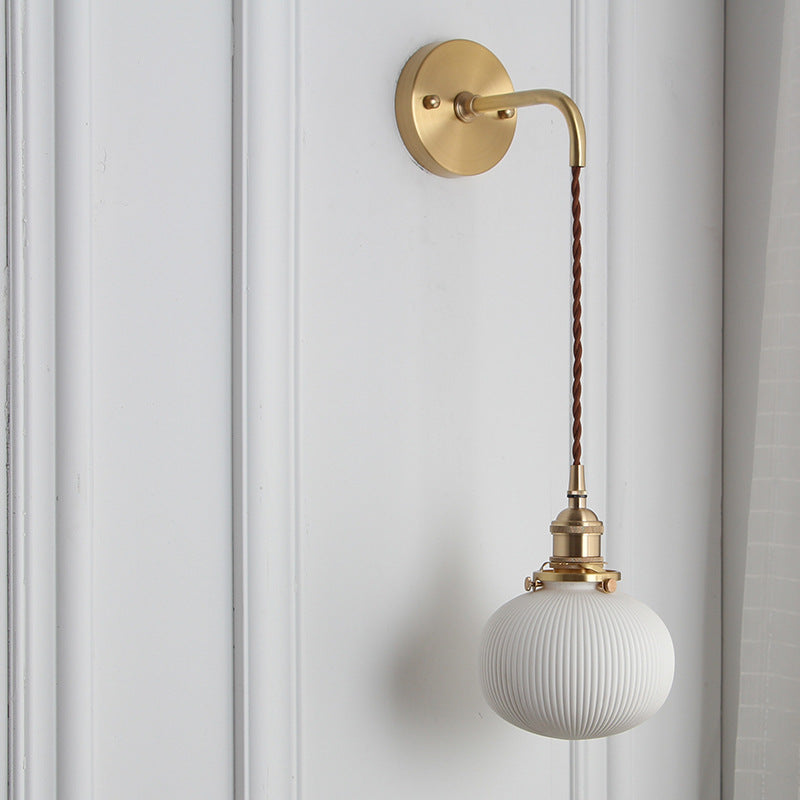 Applique da Parete Lampada in Ottone Lucite Minimalista Retro Giapponese a Cilindro Ovale con 1 Luce