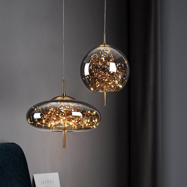 Lampadario Pendente Contemporaneo Scandinavo in Vetro Ovale a Cilindro per Camera da Letto