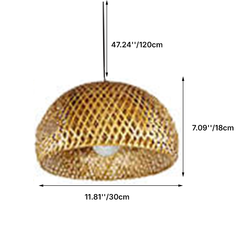 Lampada a sospensione rotonda in ferro e bambù vintage tradizionale con 1 luce per soggiorno