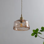 Lampadario Pendente Tradizionale Vintage in Vetro Ambra Rotondo con Ottone per Soggiorno