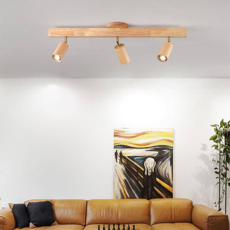 Moderna Illuminazione a Binario in Legno Massello e Metallo LED Semi-Incastro per Soggiorno