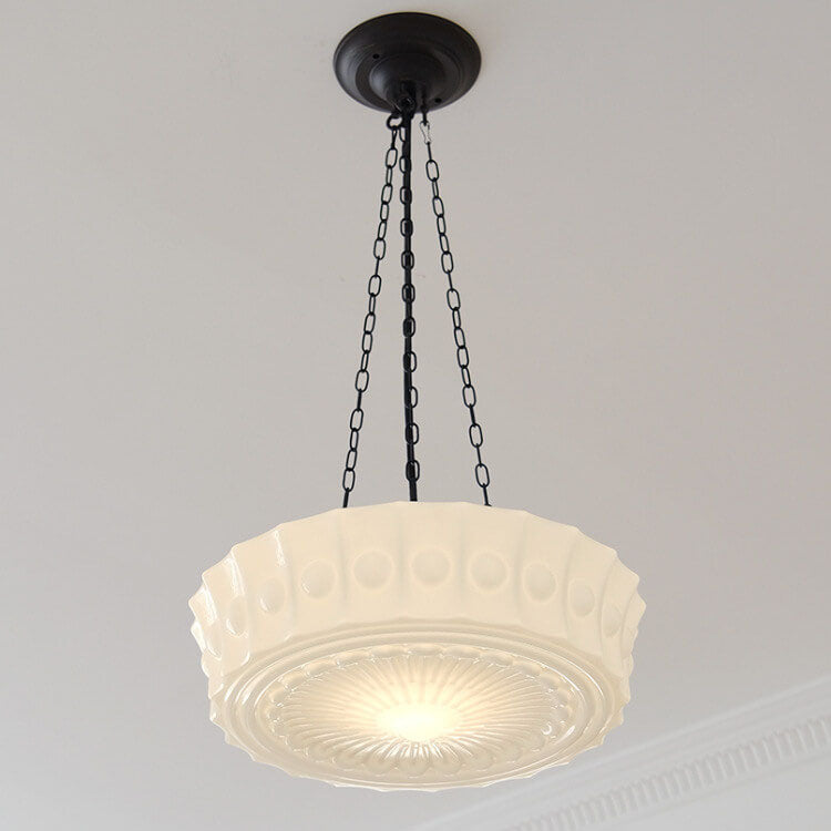 Tradizionale Lampada da Soffitto LED a Tamburo Rotondo in Ferro e Vetro Strisce per Soggiorno e Camera da Letto