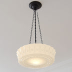 Tradizionale Lampada da Soffitto LED a Tamburo Rotondo in Ferro e Vetro Strisce per Soggiorno e Camera da Letto