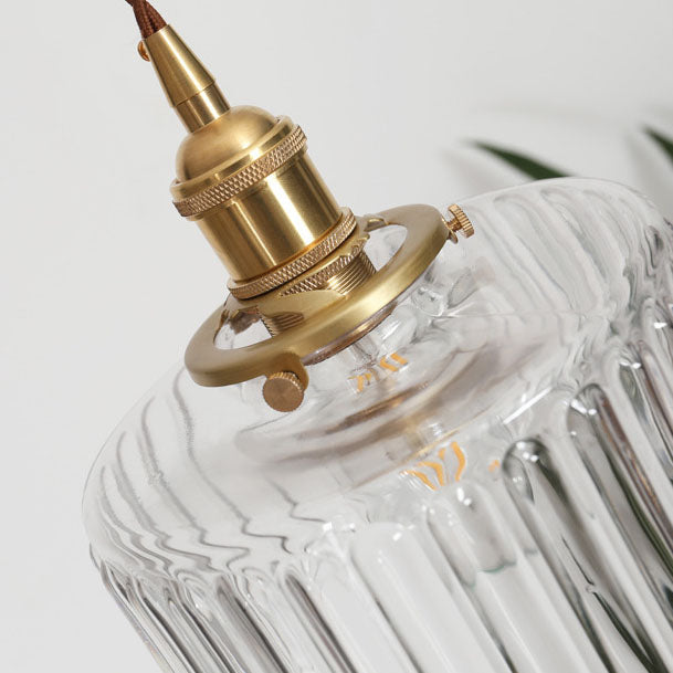 Lampada a Sospensione Tradizionale Giapponese in Ottone con Vetro, 1 Luce per Soggiorno