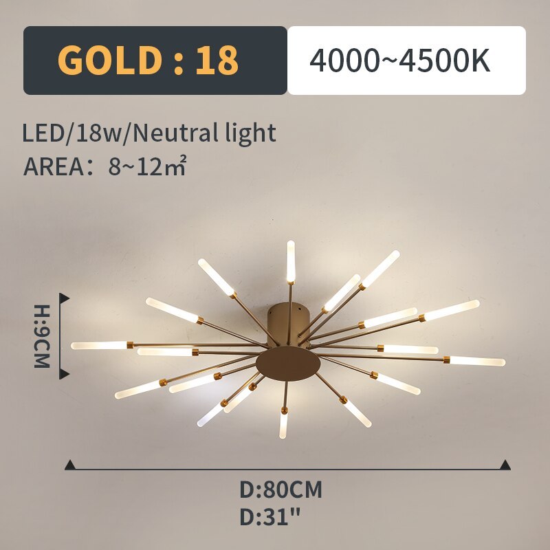 Wesley Flush-Mount Ceiling Light Fuochi d'Artificio, Nero/Oro