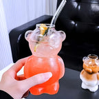 Set di bicchieri in vetro Bär (2 pezzi) – Design carino in vetro borosilicato | Con cannuccia in vetro per caffè e cocktail