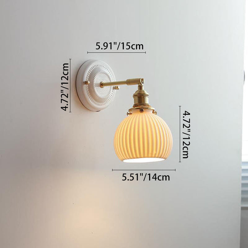 Applique da parete in ceramica vintage tradizionale rotonda in ottone con 1 luce per soggiorno