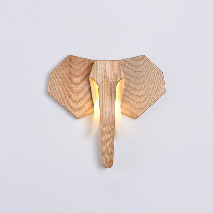 Lampada da parete LED a forma di elefante in legno massello creativo nordico