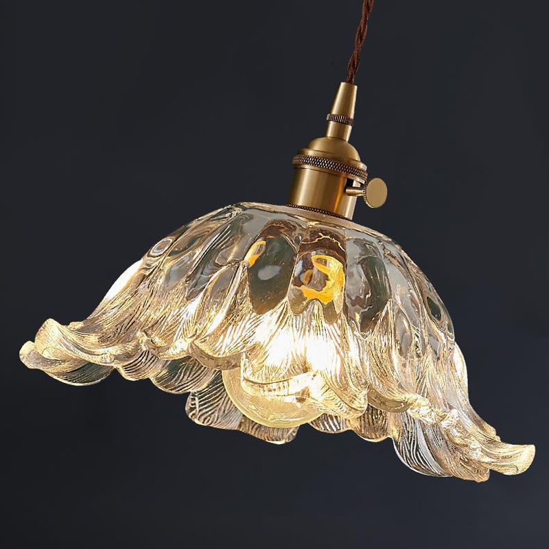 Lampada a Sospensione in Vetro e Ottone Ambra Nordico
