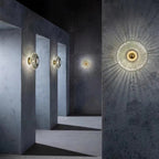 Applique da parete rotonda in vetro a strisce di ferro nordico contemporaneo con 1 luce per soggiorno