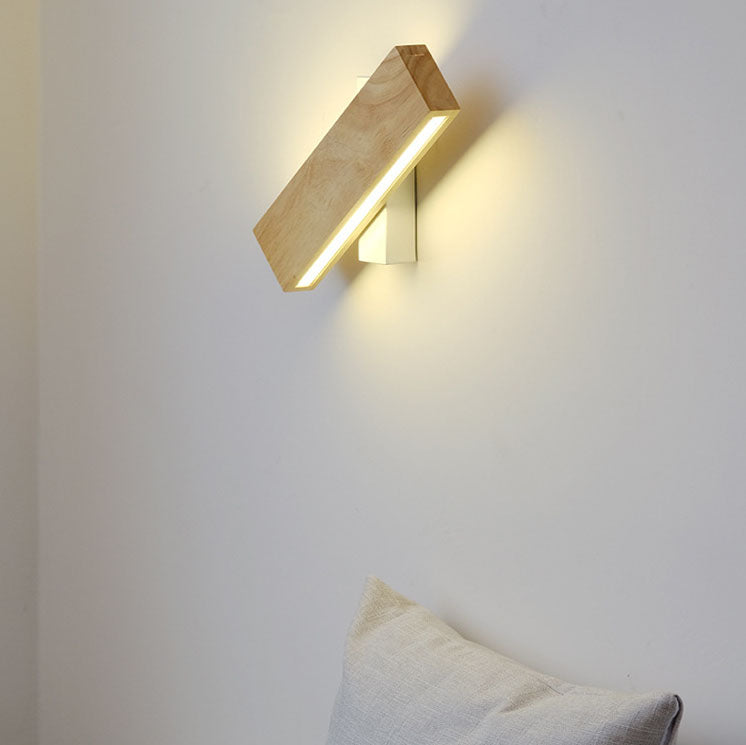 Applique da Parete Lampada LED Acrilico in Legno Massello Rettangolare Piatto Rotabile Nordico Contemporaneo