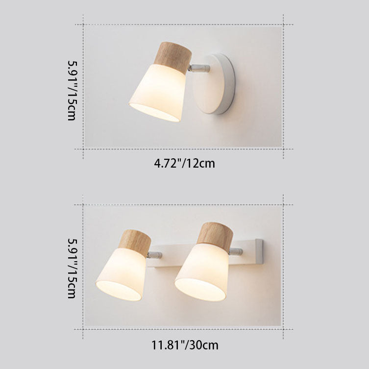 Applique da Parete Lampada Vanity Luce Moderno Minimalista in Legno di Gomma Ferro Vetro 1/2