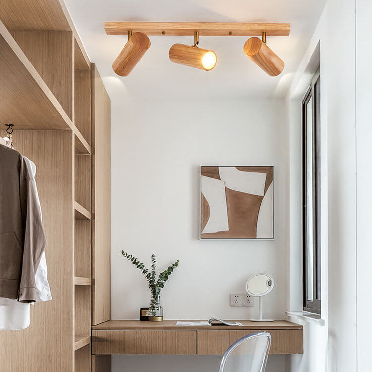 Faretto da soffitto minimalista giapponese in legno massello con 1/3/4 luci