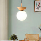 Lampada da soffitto a sfera di vetro | Design legno