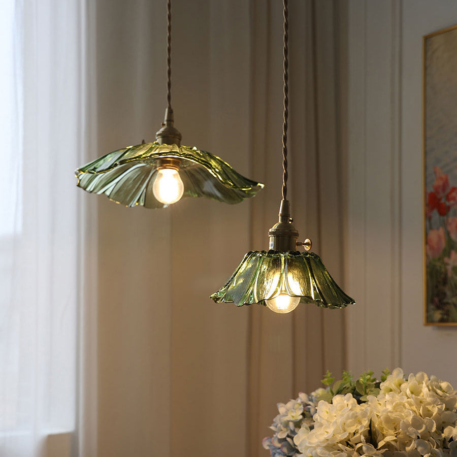 Lampada a Sospensione in Vetro di Rame con Girasole in Stile Art Deco Moderna per Soggiorno