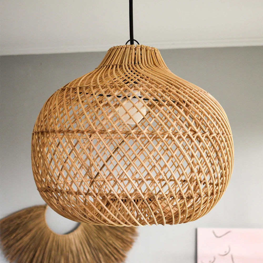 Lampada a Sospensione in Rattan Intrecciato Retro