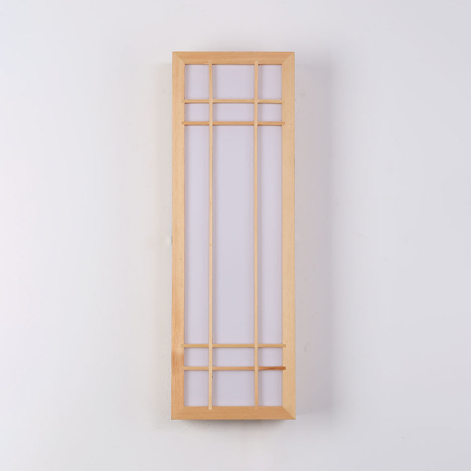 Applique da parete LED in legno massello acrilico rettangolare giapponese tradizionale per camera da letto