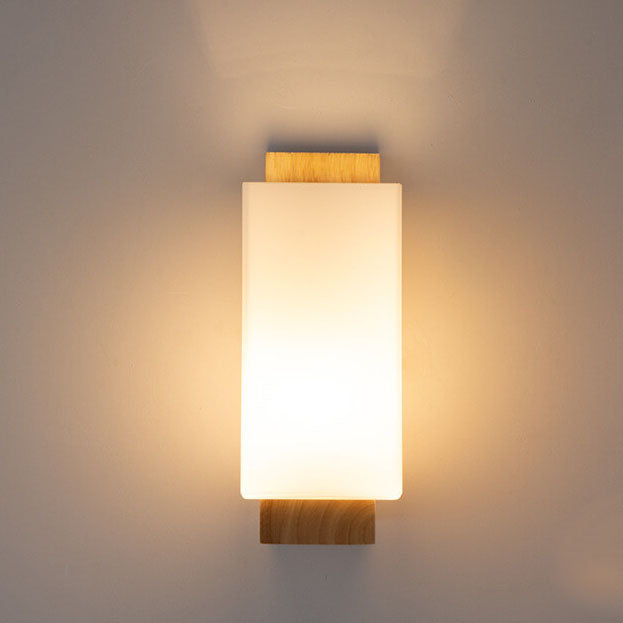 Applique da parete con colonna in vetro quadrata in legno massello minimalista moderno a 1 luce