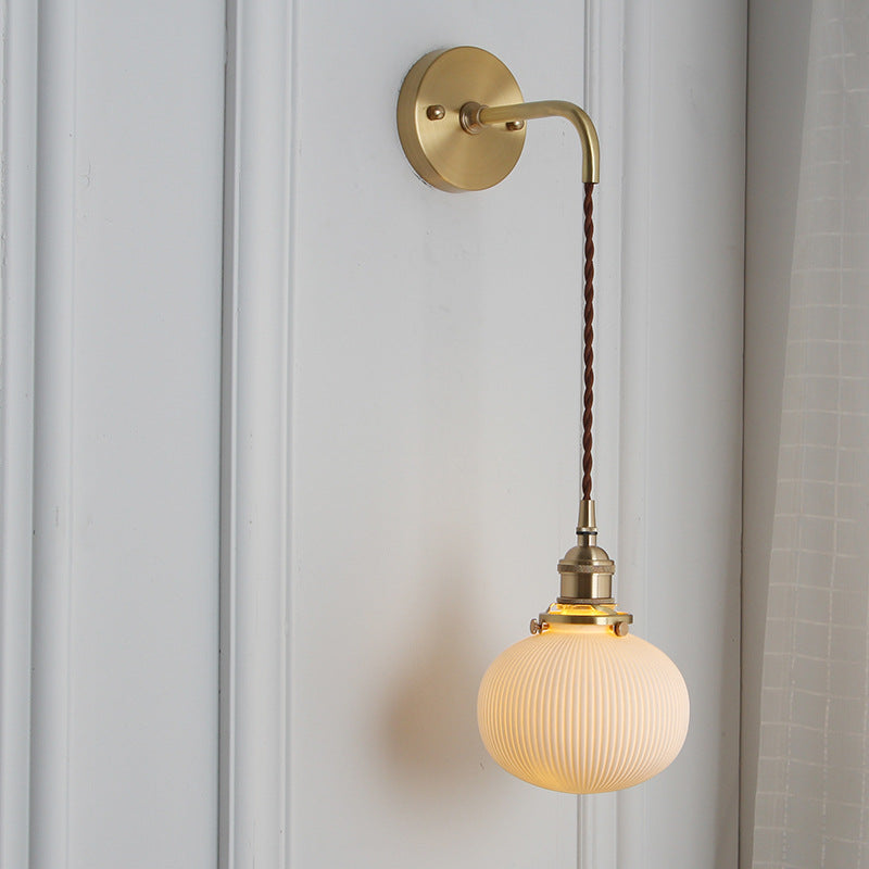 Applique da Parete Lampada in Ottone Lucite Minimalista Retro Giapponese a Cilindro Ovale con 1 Luce