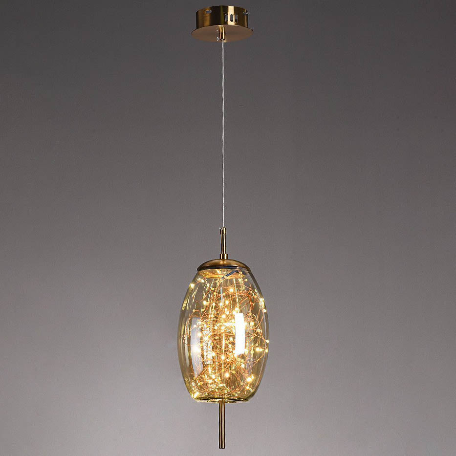Lampadario Pendente Contemporaneo Scandinavo in Vetro Ovale a Cilindro per Camera da Letto