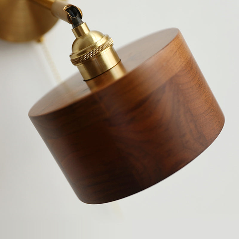 Applique da Parete Lampada a Sospensione Contemporanea Scandinava a Cono Rotondo in Rame e Legno con 1 Luce per Camera da Letto