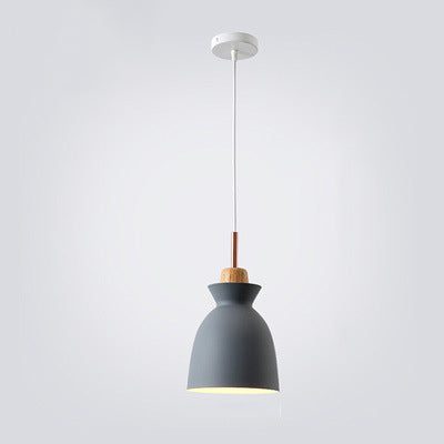Lampadario Pendente Moderno in Legno di Quercia Nordico con Campana in Ferro per Soggiorno