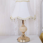 Lampada da Tavolo Tradizionale Vintage in Tessuto Floreale con Placcatura in Vetro per Camera da Letto