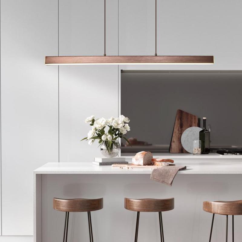 Lampada a sospensione LED in metallo lineare moderno Thala Nera/Marrone