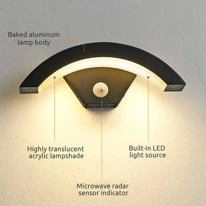 Lampada da Parete LED Impermeabile Elvon Nordic Arc, Nera