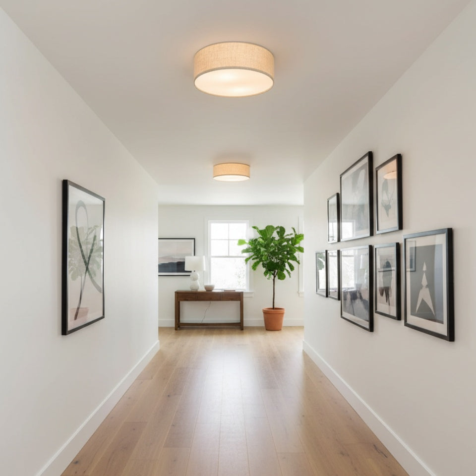 Lampada da soffitto a tamburo in lino per camera moderna