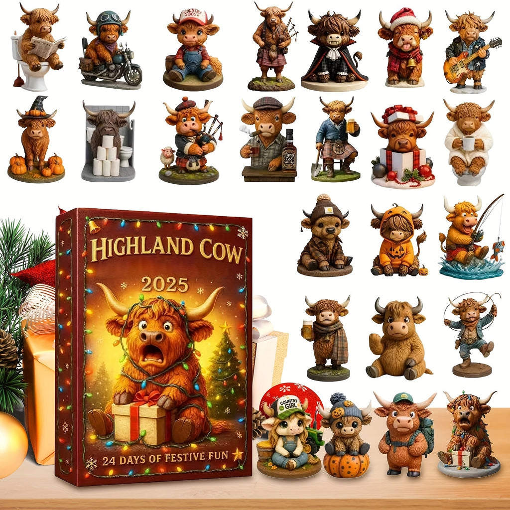 HighlandJoy | Calendario dell'Avvento 3D Mucca delle Highlands 2025 Esperienza Natalizia Unica 24 Figure