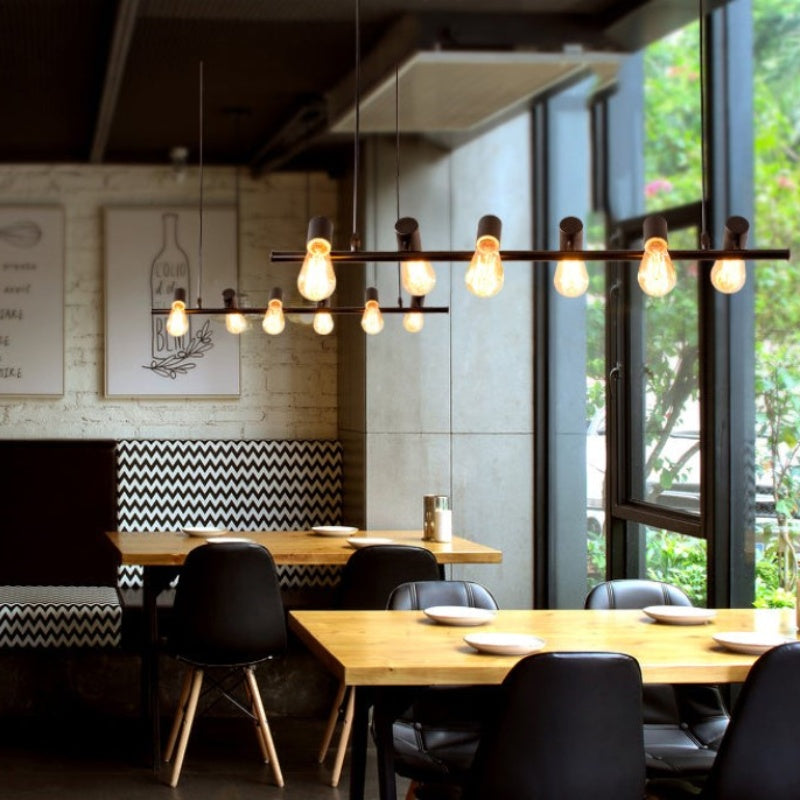Lampadario Vintage LED Epoch in Metallo Nero per Sala da Pranzo/Soggiorno/Bar