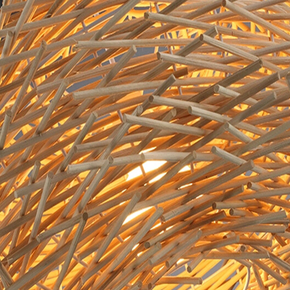 Lampade a Sospensione Muto Nido Uccelli Legno Rattan Marrone