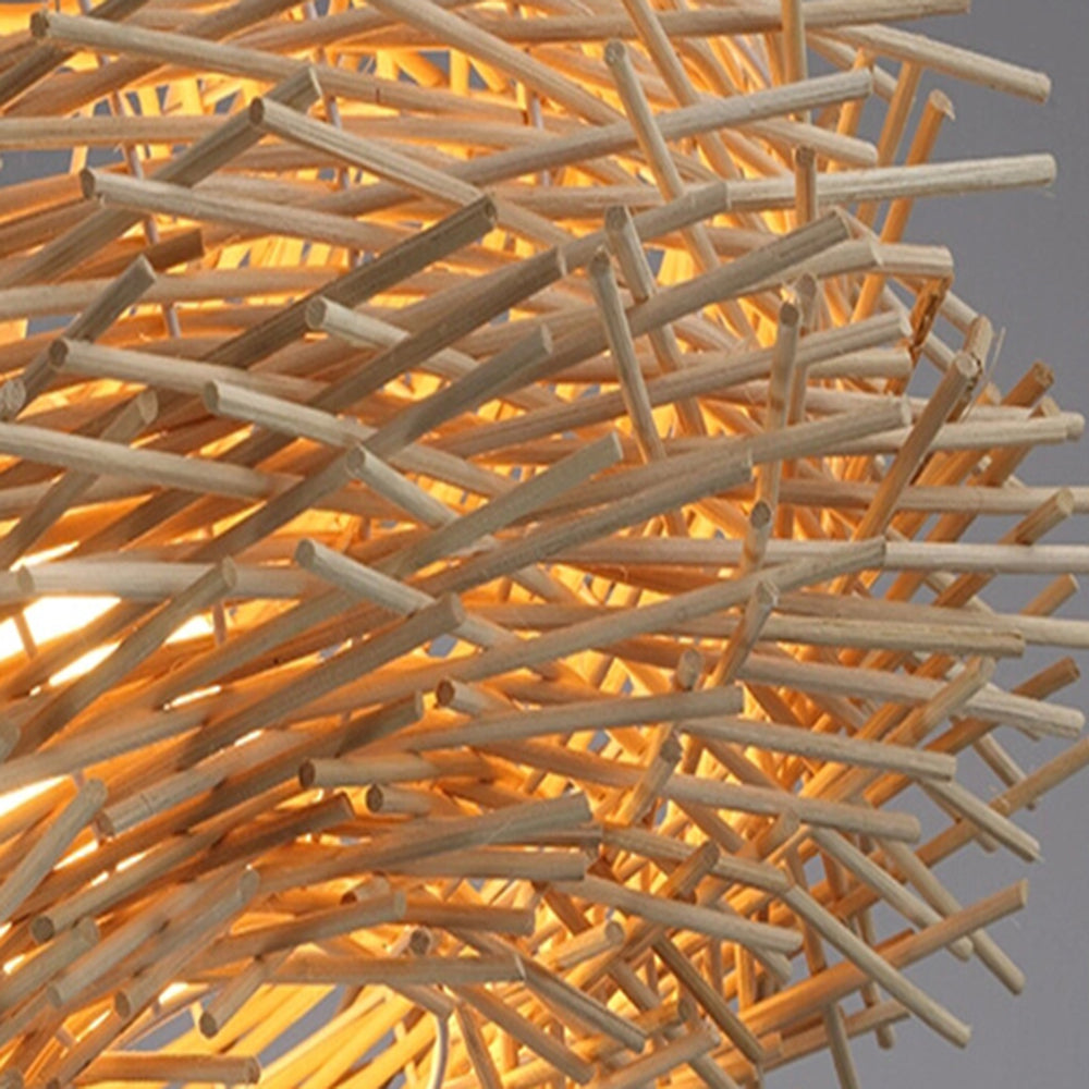 Lampade a Sospensione Muto Nido Uccelli Legno Rattan Marrone