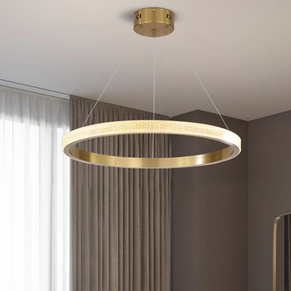 Lampadario a sospensione in metallo/acrilico LED Kristy Modern Ring, Nero/Oro