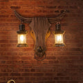Lampada da Parete Austin Forma di Toro Vintage, 2 Teste Legno/Metallo, Camera da Letto
